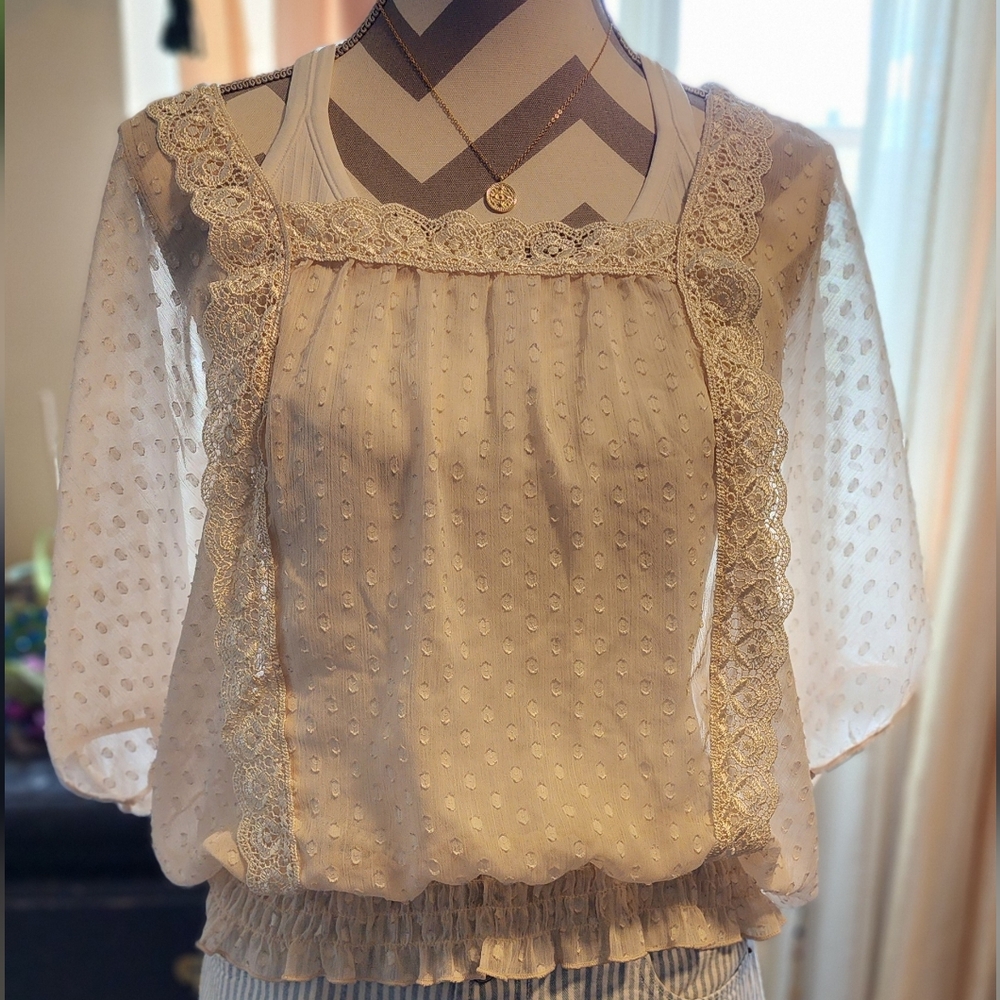 🍦Peasant blouse cottagecore crochet trim blouse